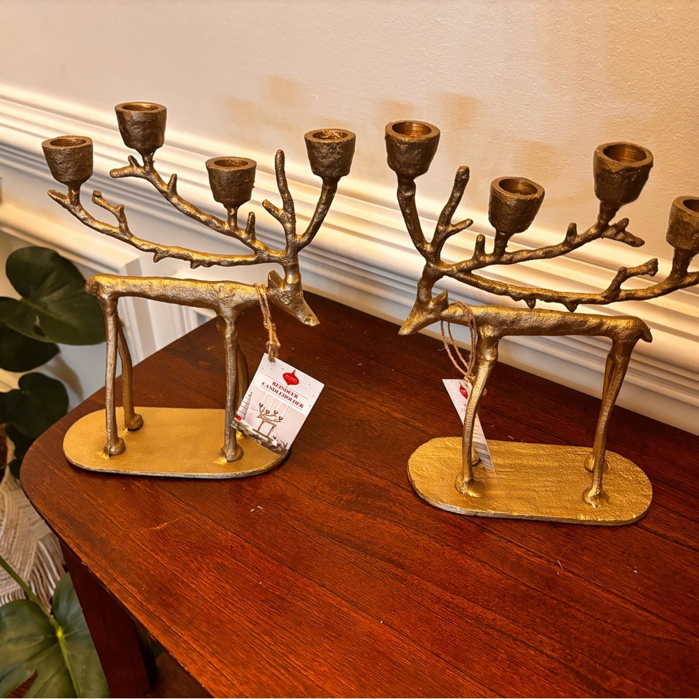 Gold Reindeer Candle Holder centerpiece Set from Aldi